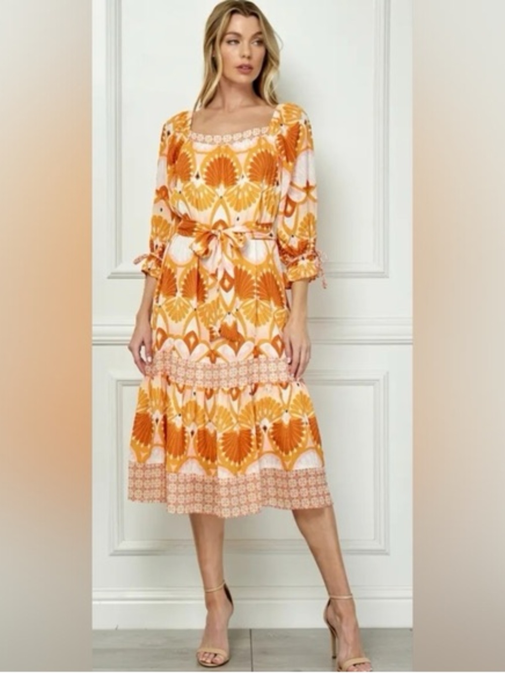 Figueroa & Flower Peasant Orange Maxi Dress Boho Modest Prairie Romantic Chic